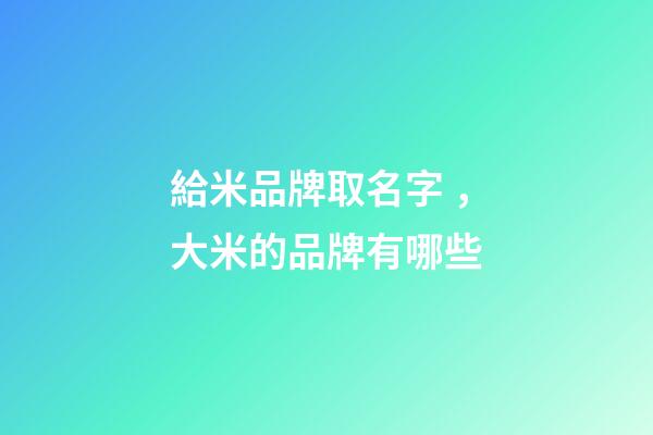 給米品牌取名字，大米的品牌有哪些